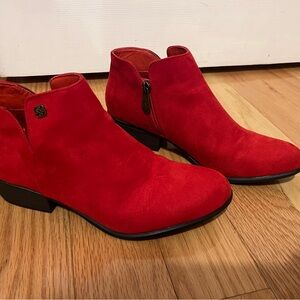 Bold Red Suede Ankle Booties with Zipper